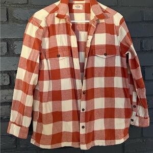 Marine Layer Red and Cream Plaid Shirt